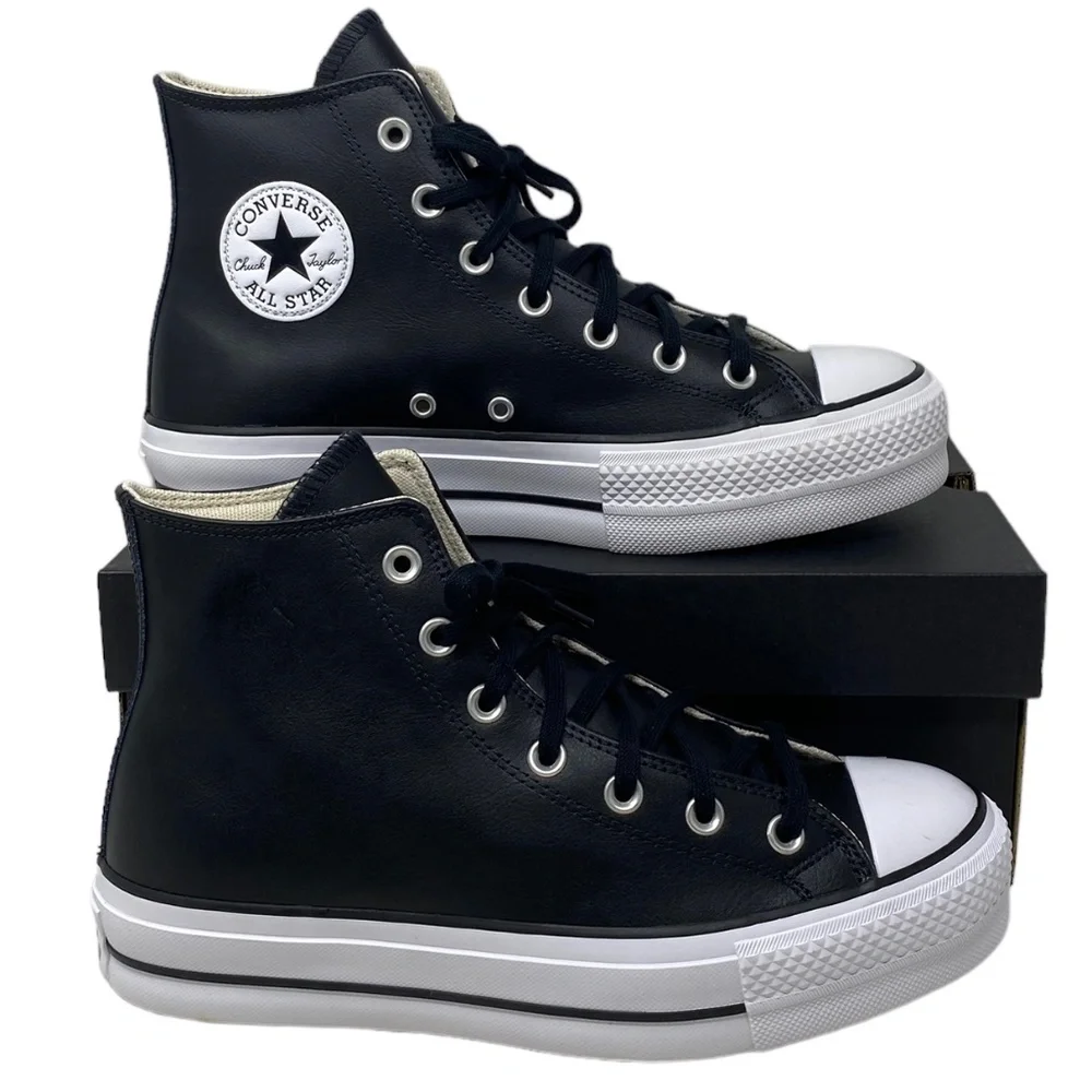 Converse Chuck Lift Platform High Top Leather Black Women Size Sneakers 561675C - Picture 2 of 11